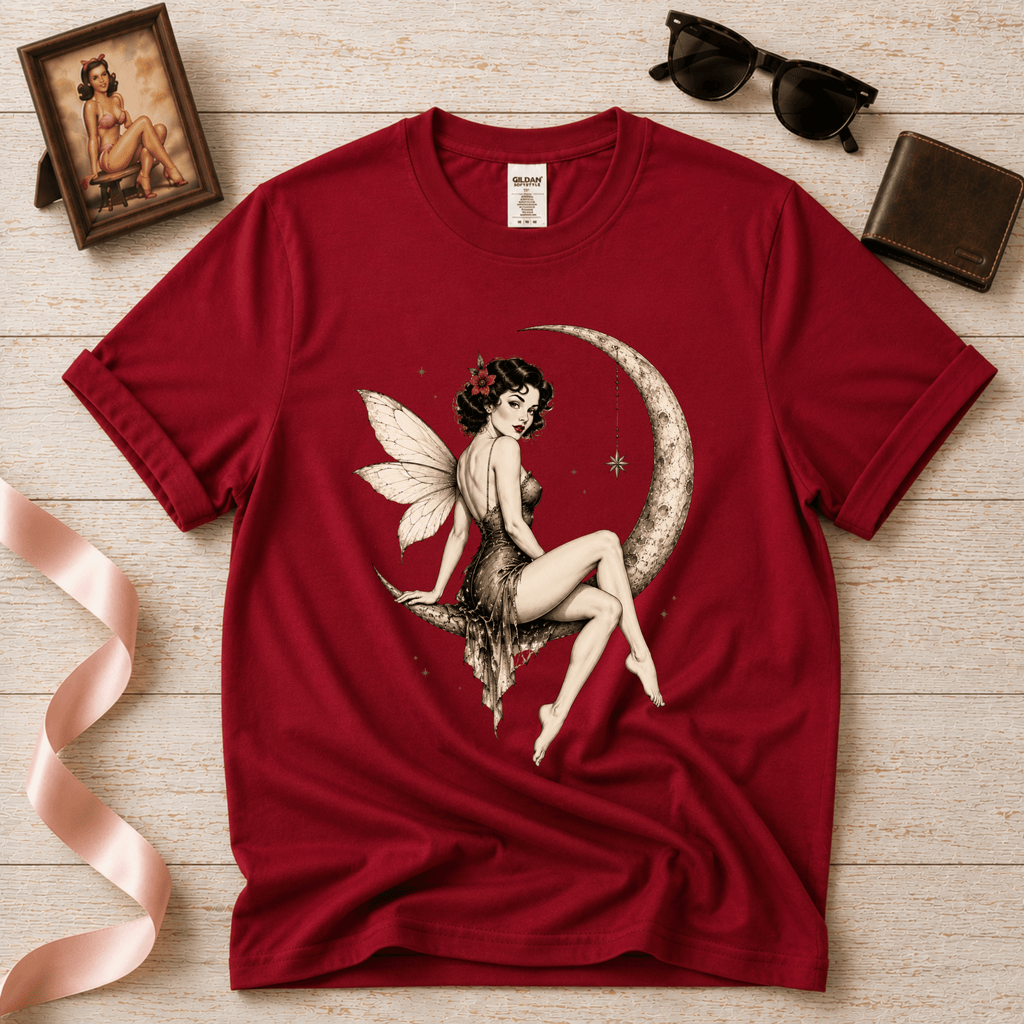Red Rose On Moon | Vintage Pinup Graphic T-Shirt