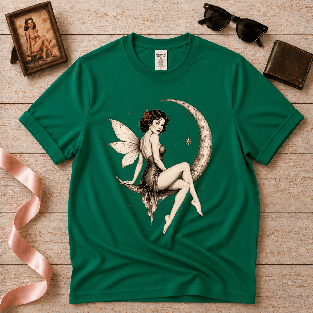Red Rose On Moon | Vintage Pinup Graphic T-Shirt