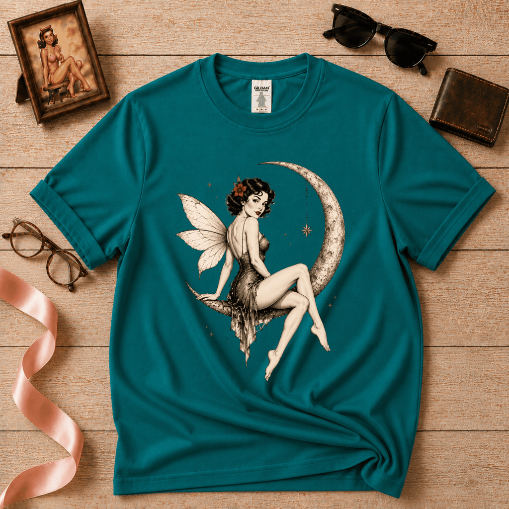 Red Rose On Moon | Vintage Pinup Graphic T-Shirt