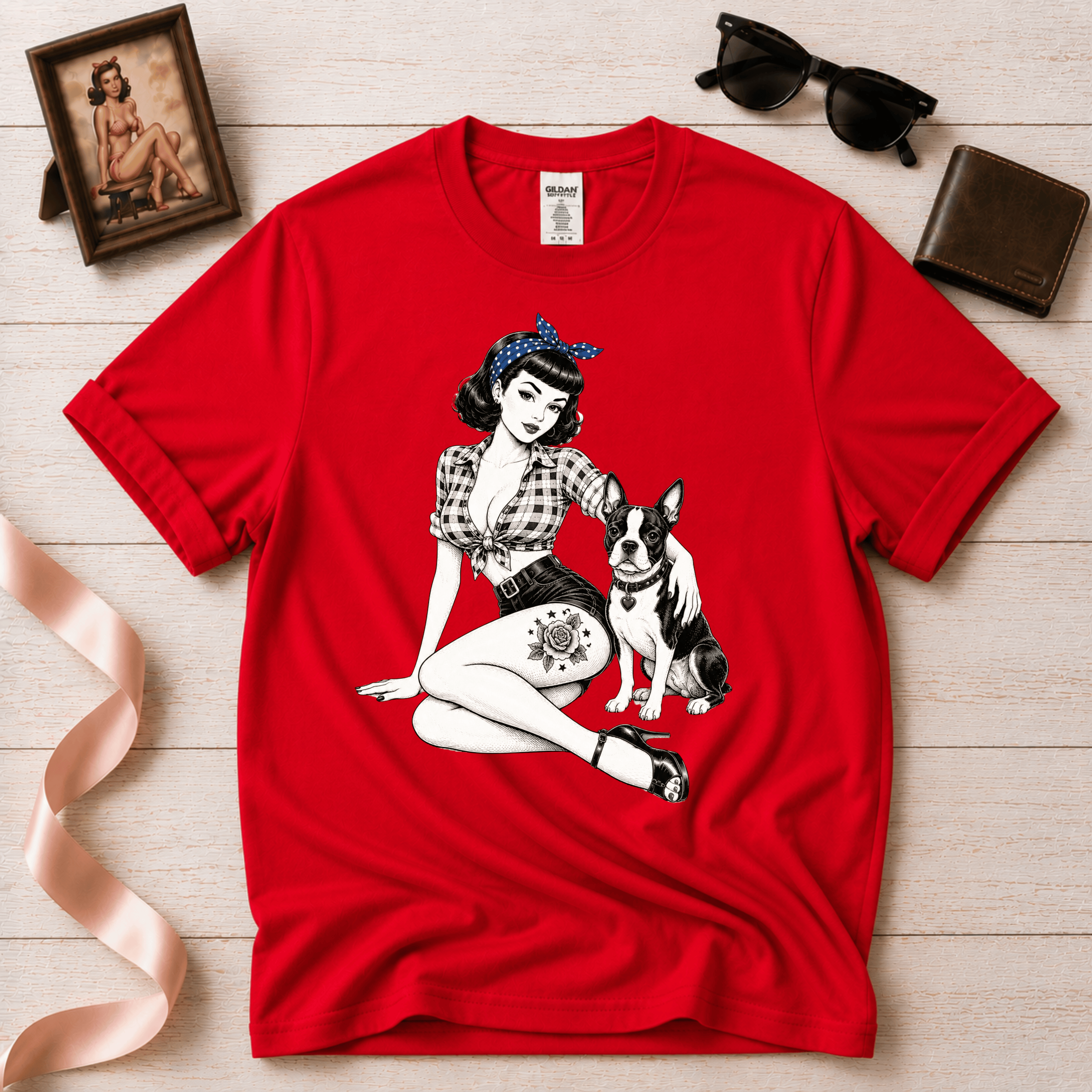 Pinup with Boston | Vintage Pinup Graphic T-Shirt