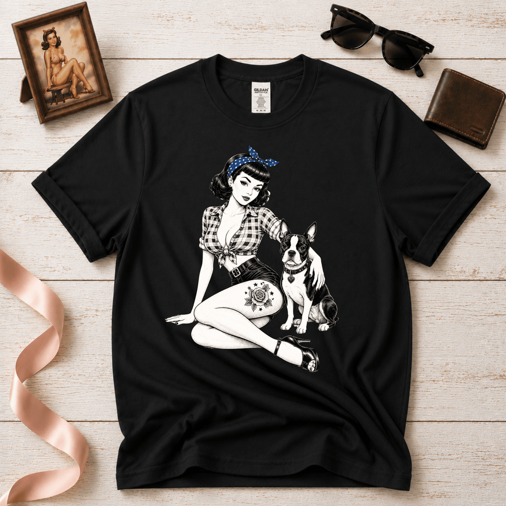 Pinup with Boston | Vintage Pinup Graphic T-Shirt