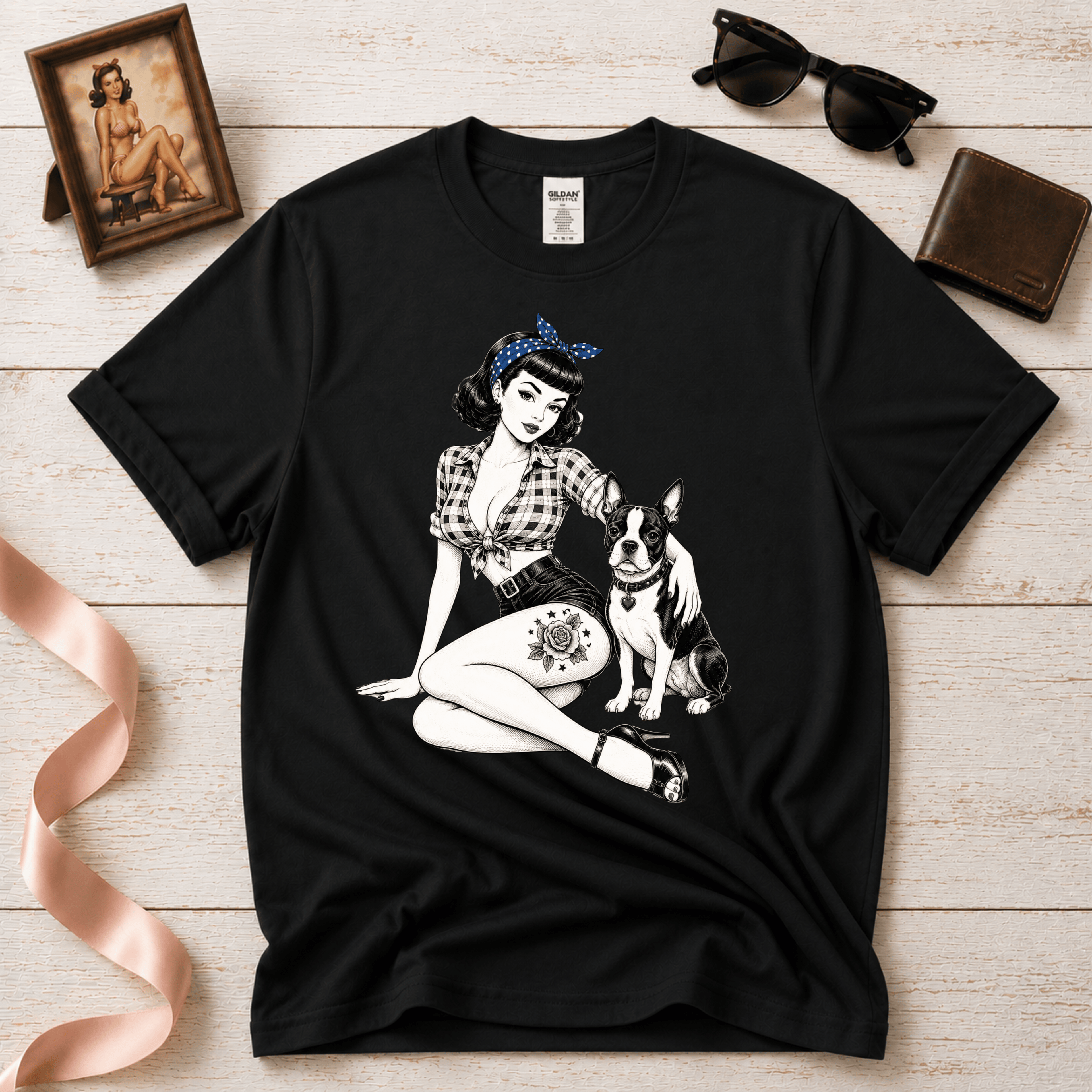 Pinup with Boston | Vintage Pinup Graphic T-Shirt