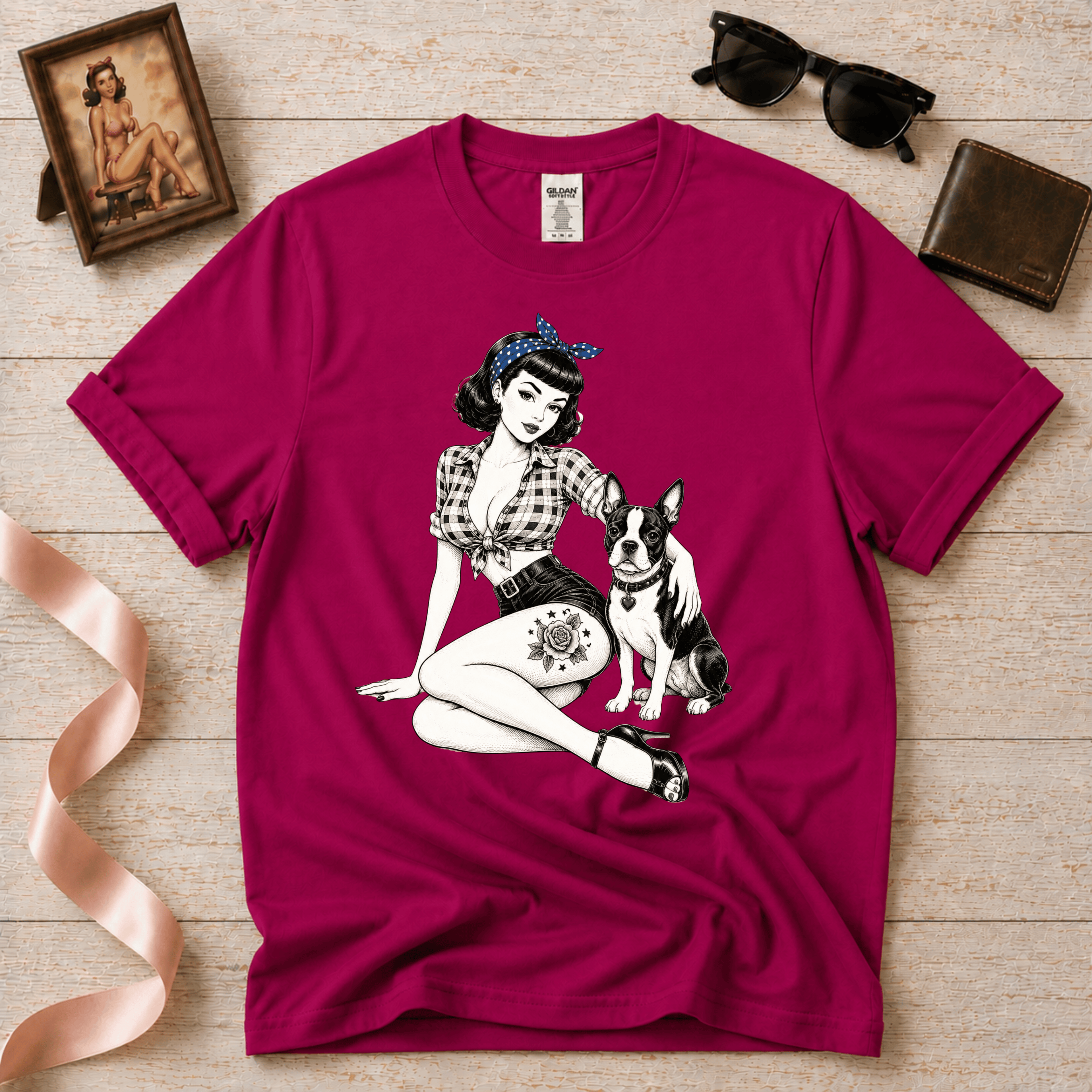 Pinup with Boston | Vintage Pinup Graphic T-Shirt