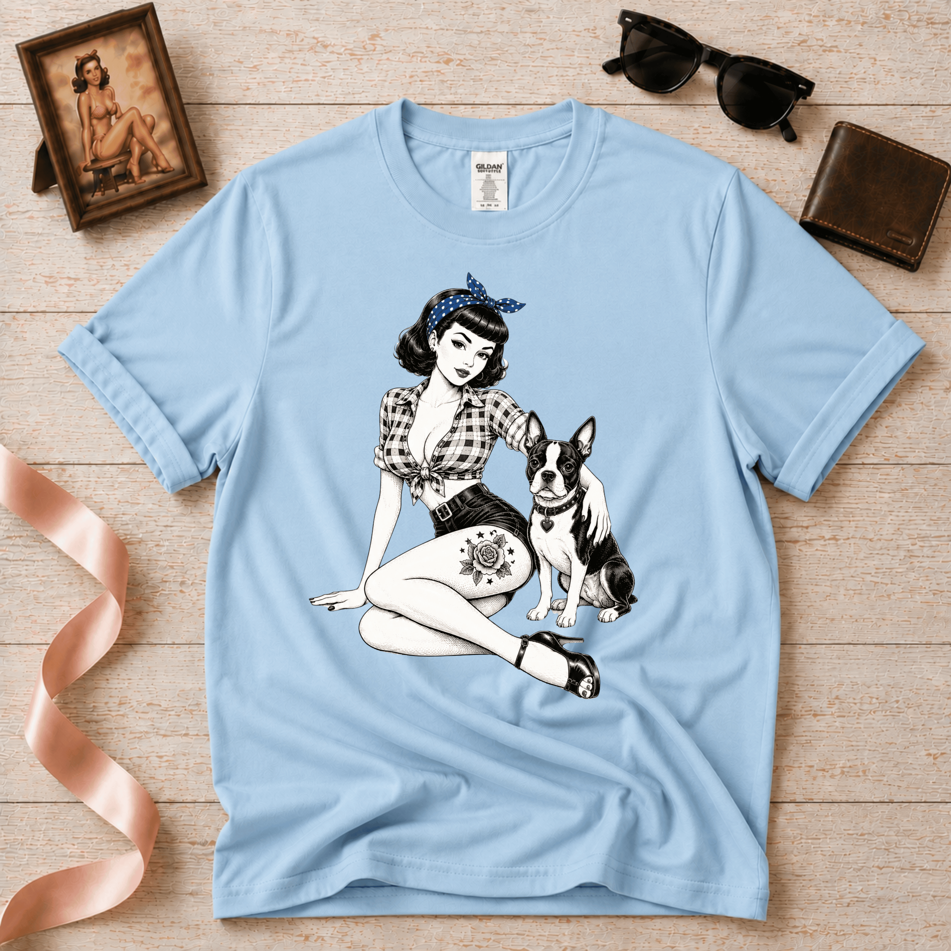 Pinup with Boston | Vintage Pinup Graphic T-Shirt