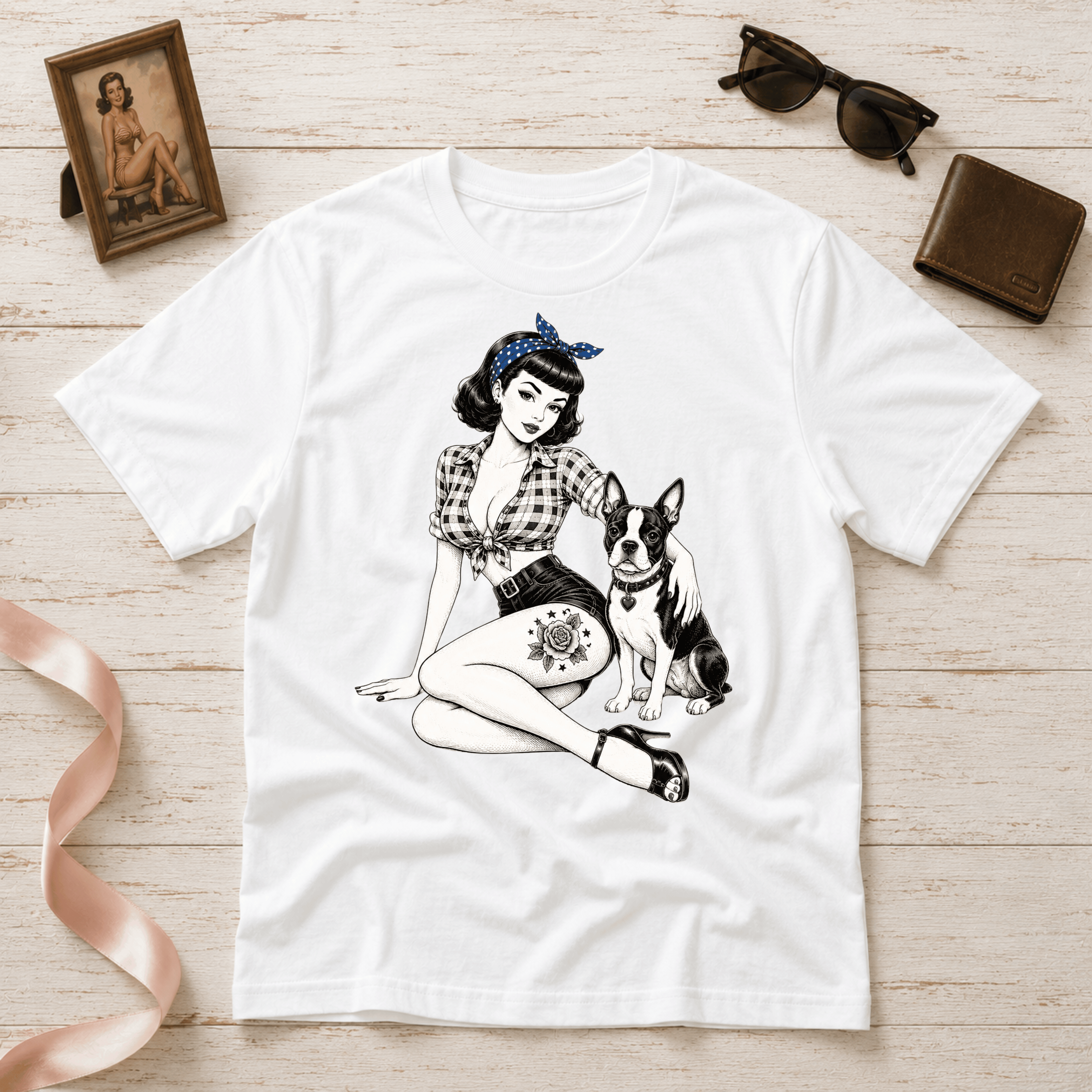 Pinup with Boston | Vintage Pinup Graphic T-Shirt
