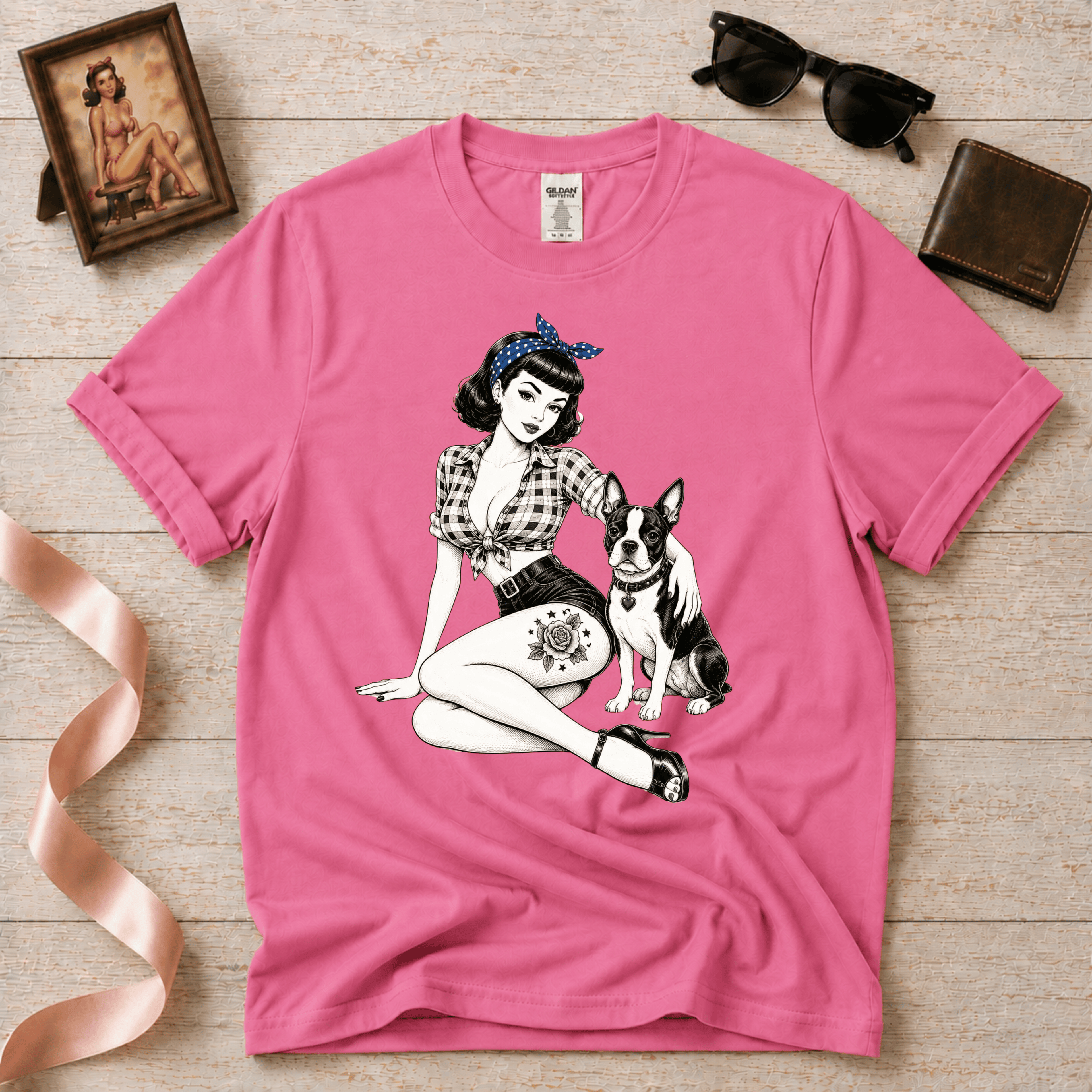 Pinup with Boston | Vintage Pinup Graphic T-Shirt