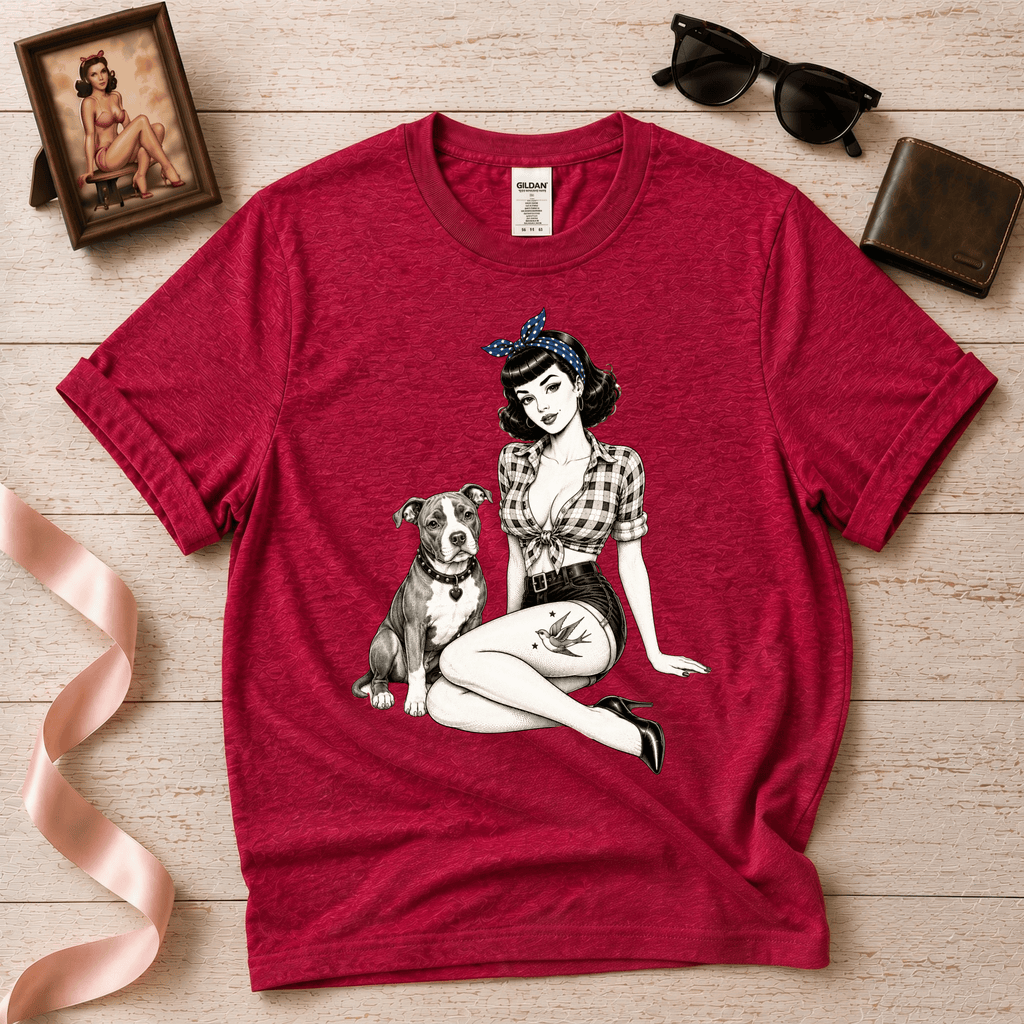 Pinup with Pittie | Vintage Pinup Graphic T-Shirt
