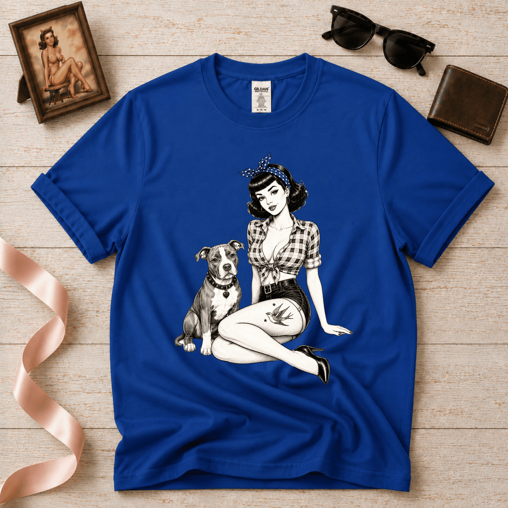 Pinup with Pittie | Vintage Pinup Graphic T-Shirt