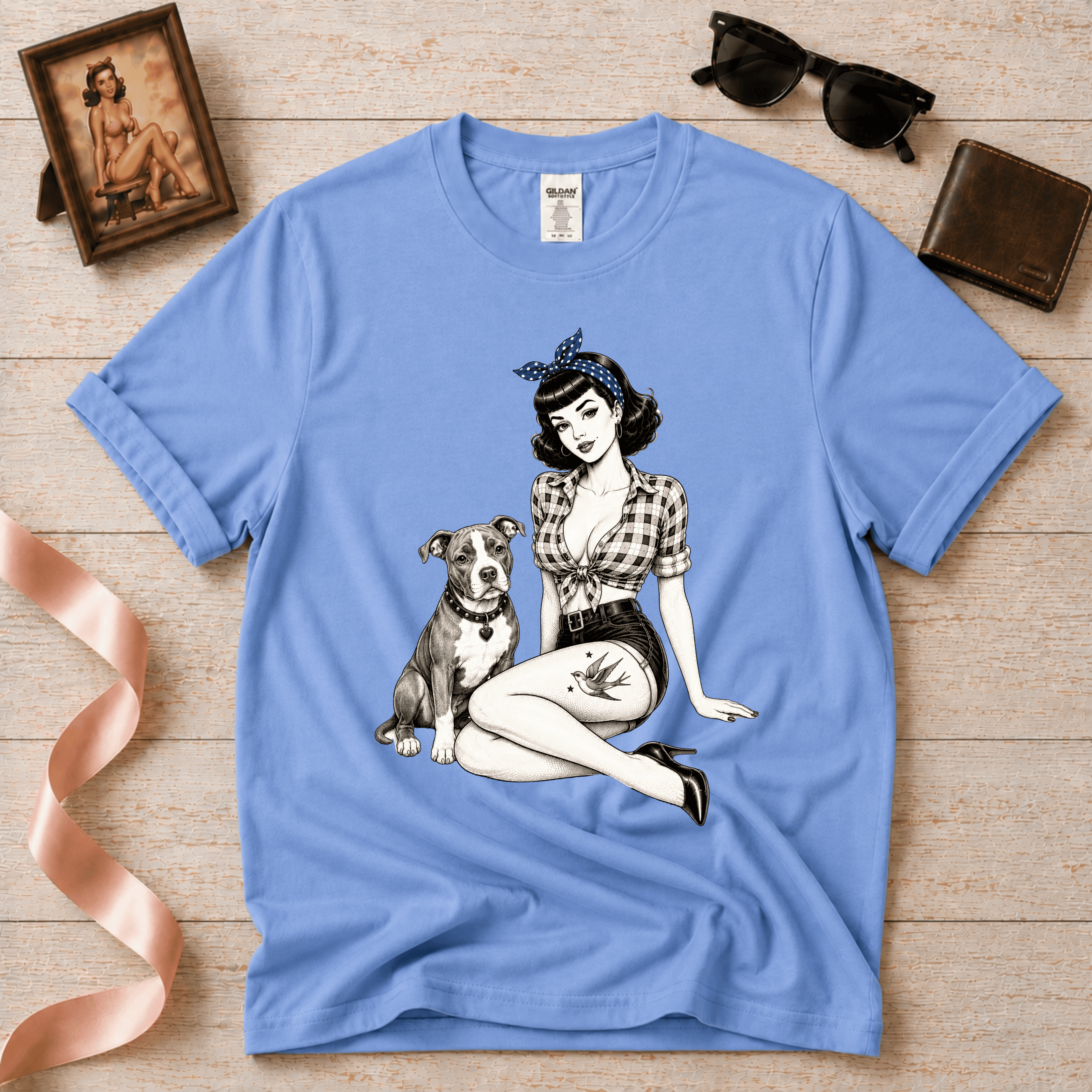 Pinup with Pittie | Vintage Pinup Graphic T-Shirt