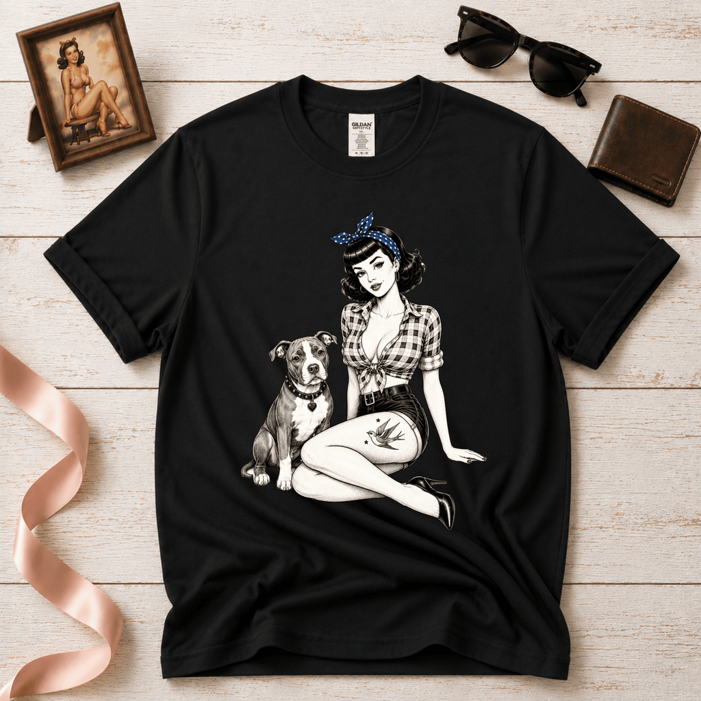 Pinup with Pittie | Vintage Pinup Graphic T-Shirt