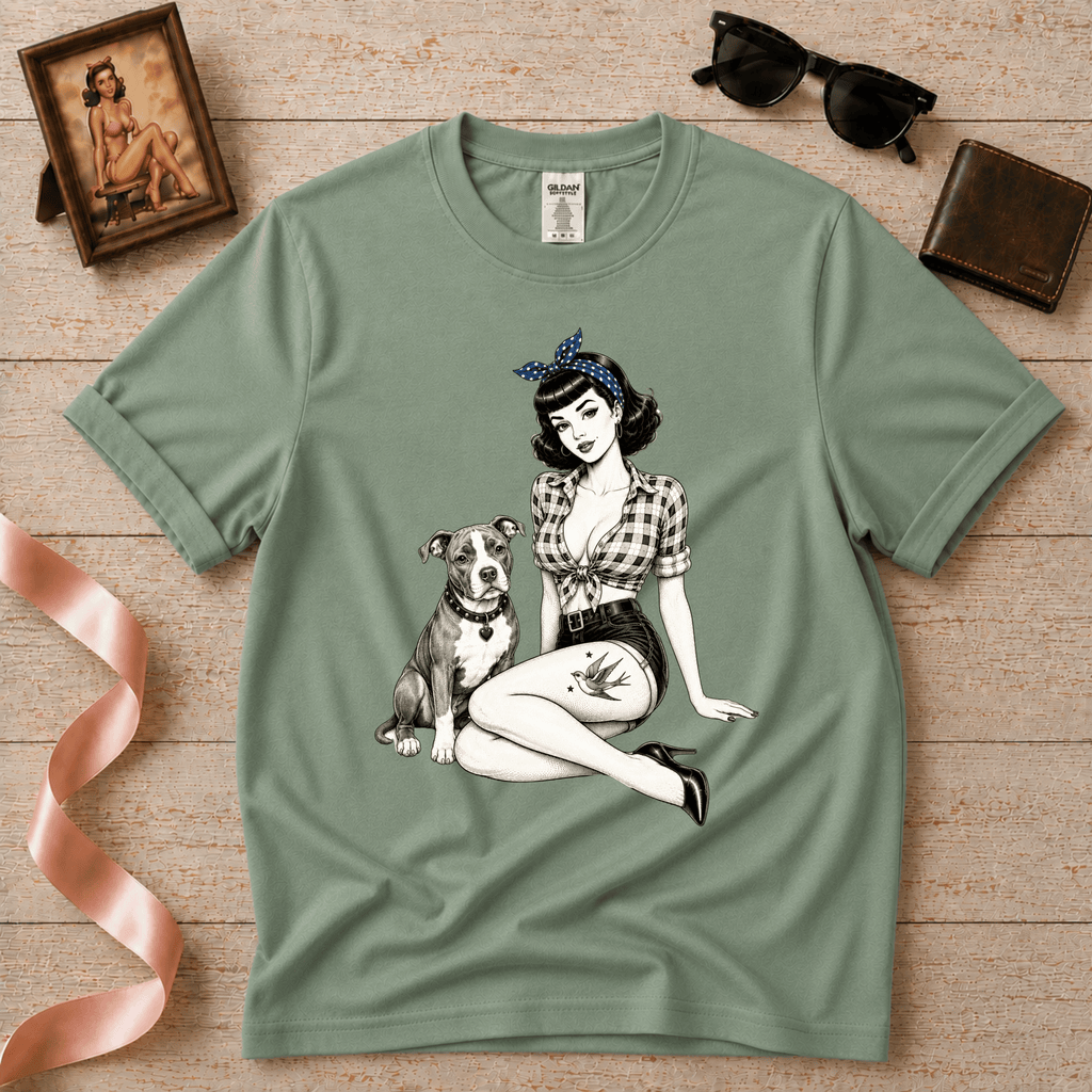 Pinup with Pittie | Vintage Pinup Graphic T-Shirt