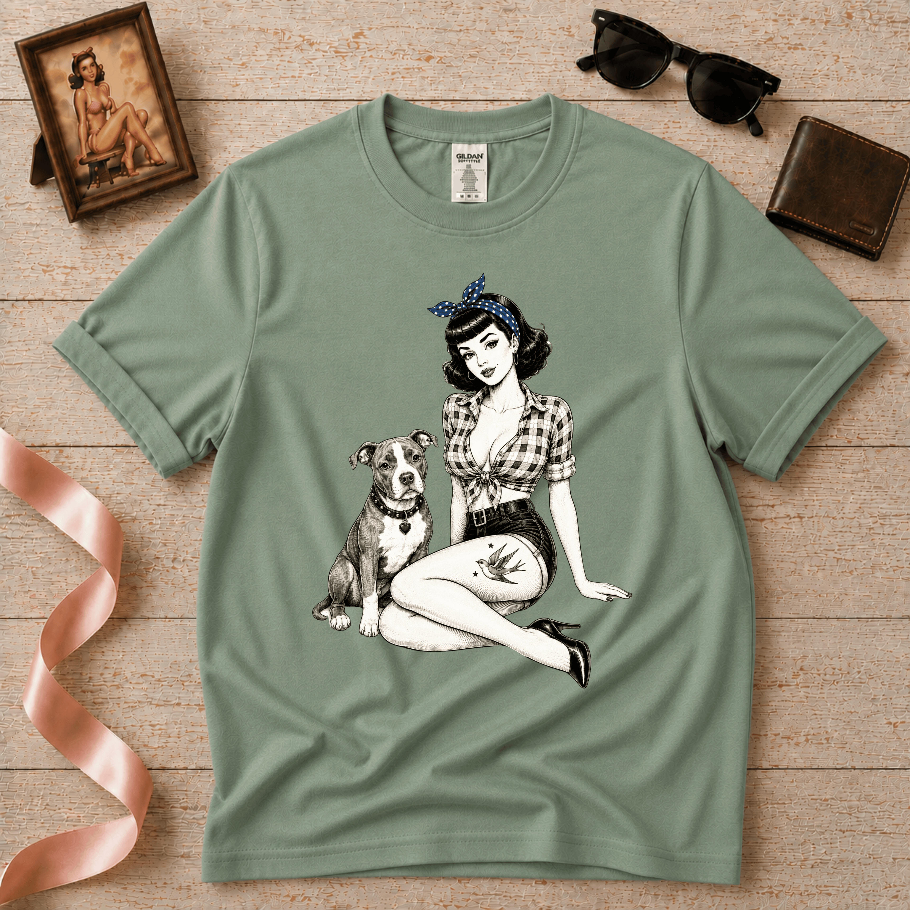 Pinup with Pittie | Vintage Pinup Graphic T-Shirt