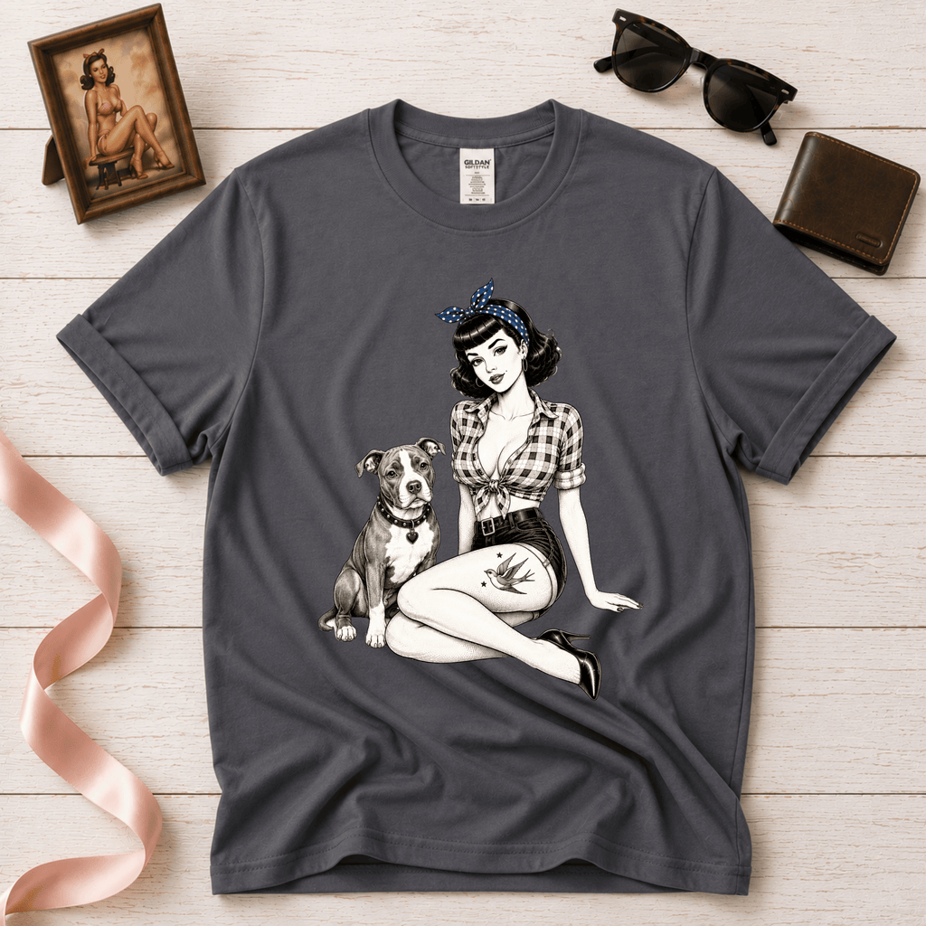 Pinup with Pittie | Vintage Pinup Graphic T-Shirt