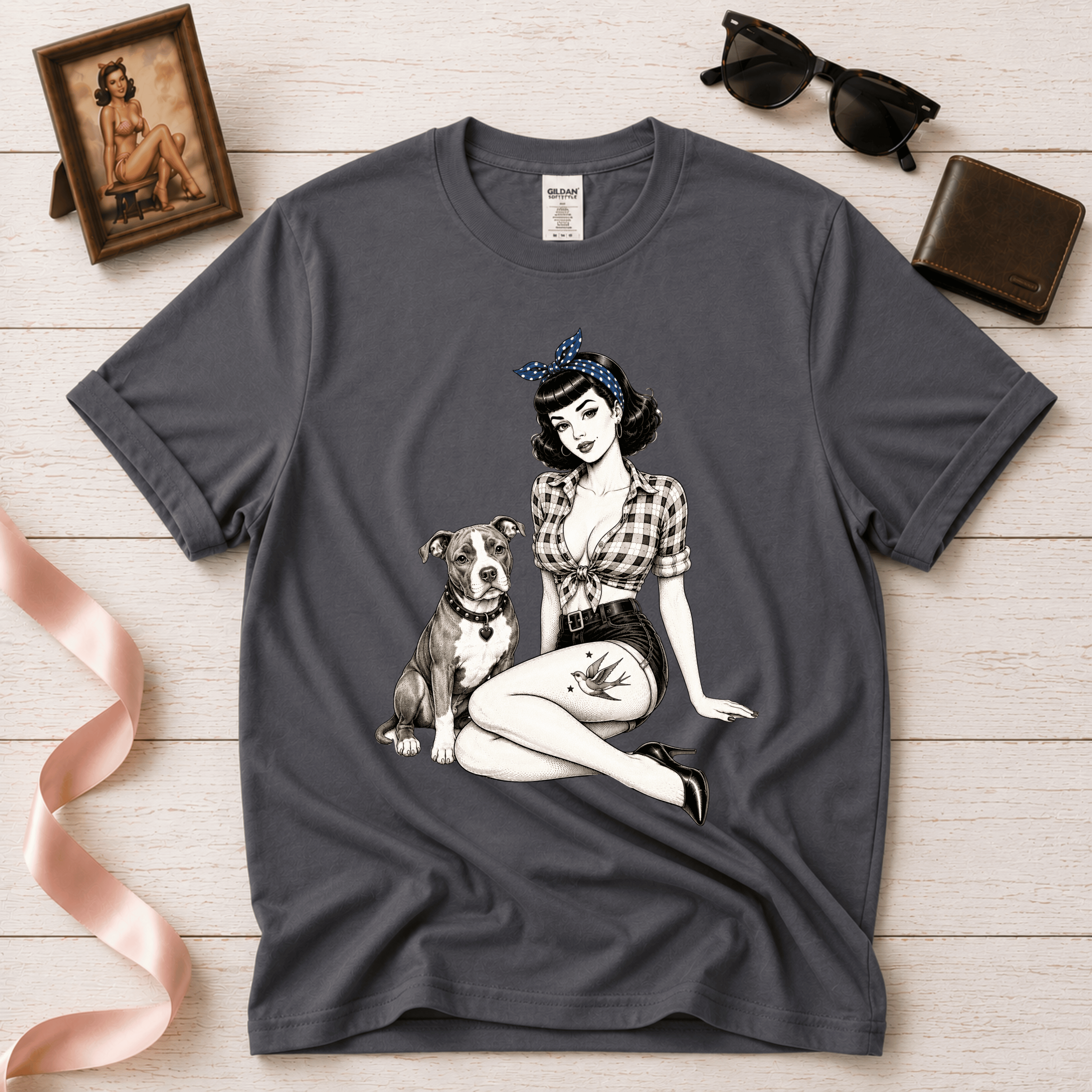Pinup with Pittie | Vintage Pinup Graphic T-Shirt