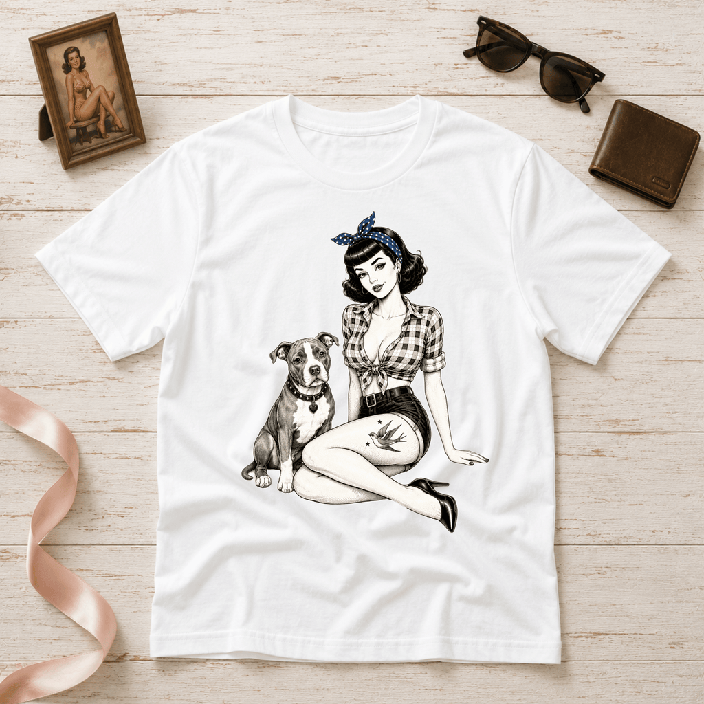 Pinup with Pittie | Vintage Pinup Graphic T-Shirt