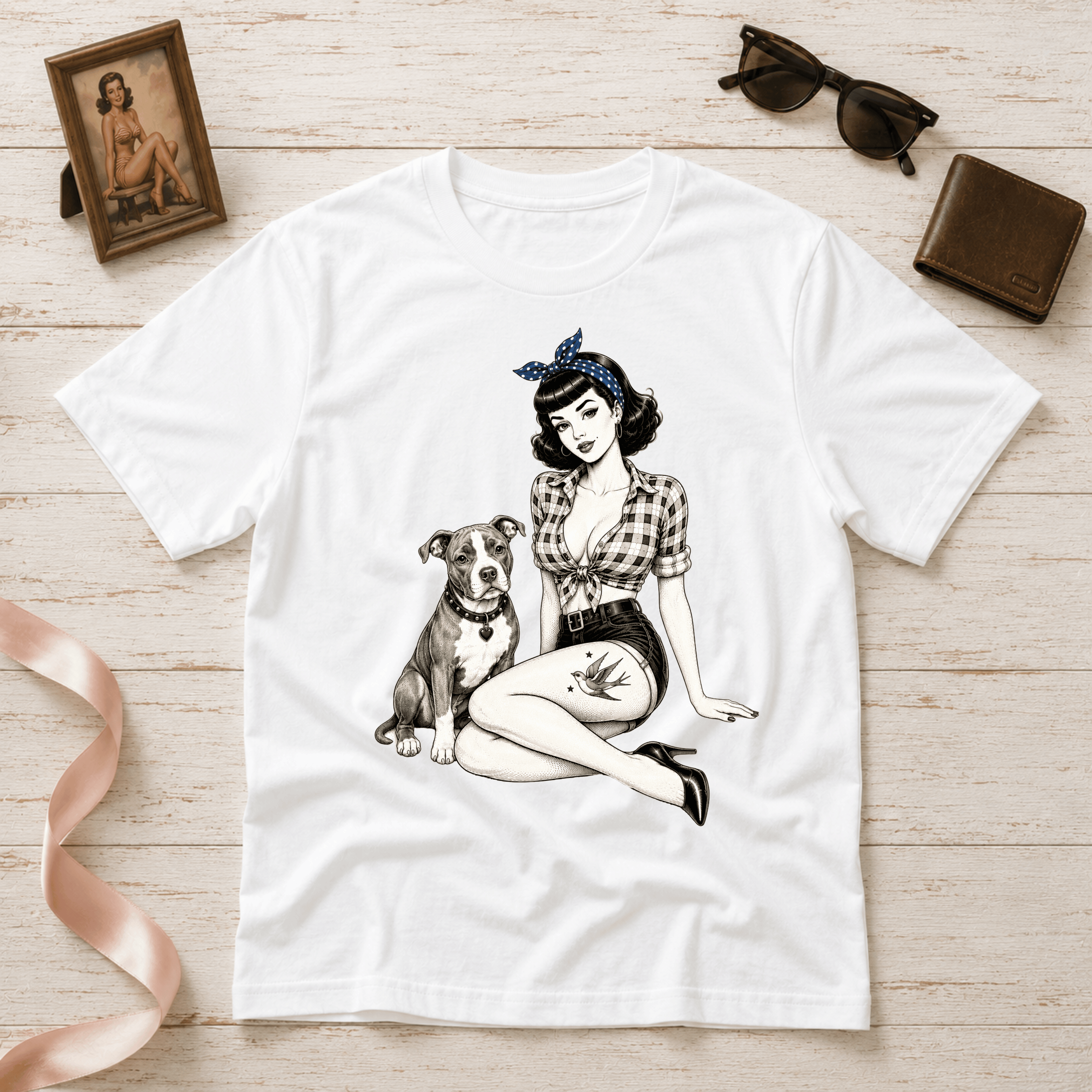 Pinup with Pittie | Vintage Pinup Graphic T-Shirt
