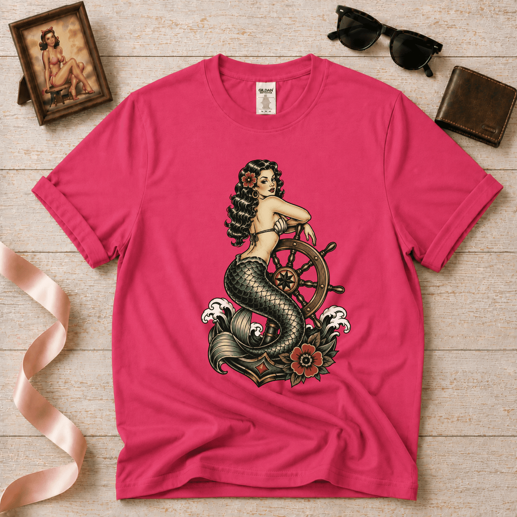 Mermaid With Ship Wheel | Vintage Tattoo Graphic T-Shirt