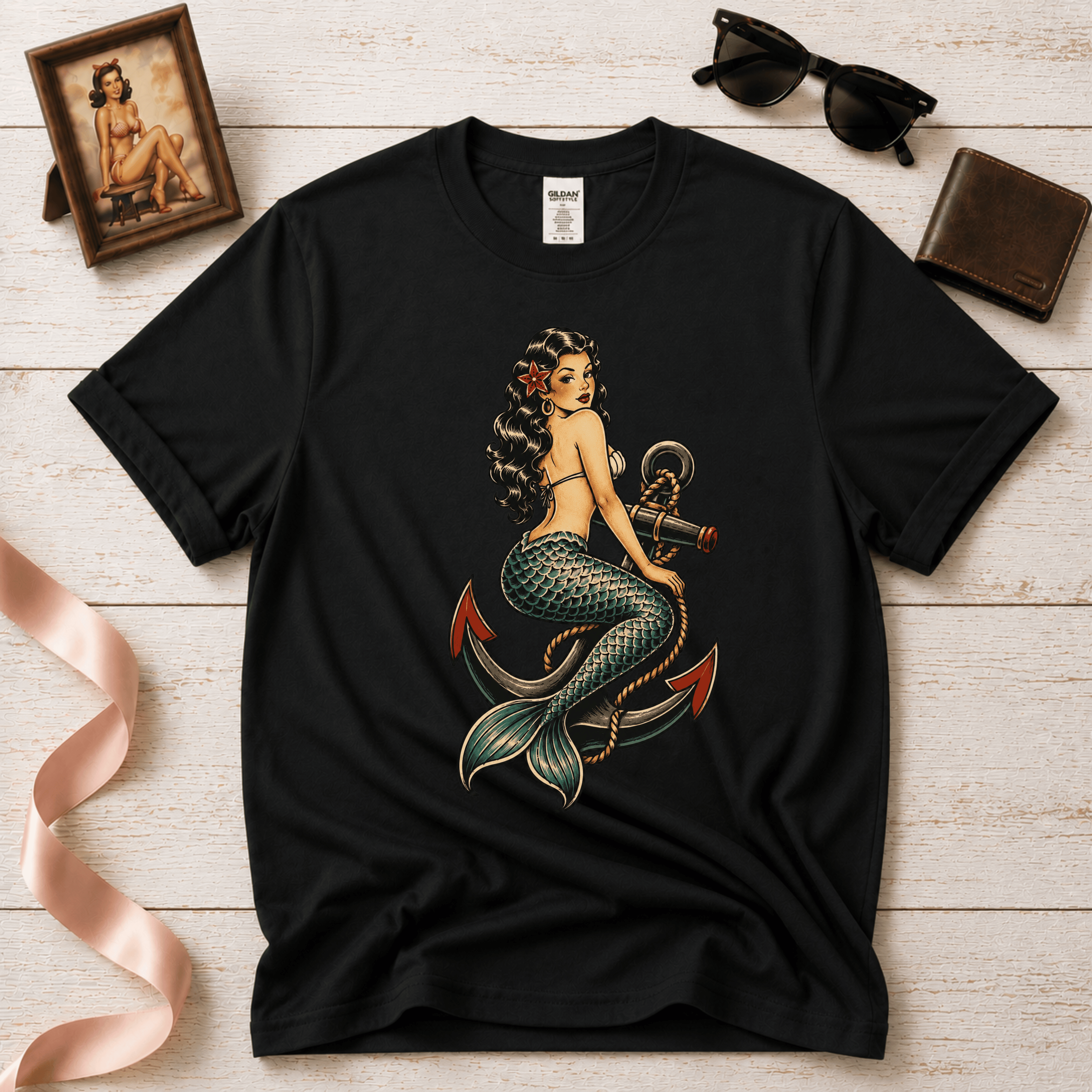 Mermaid Anchor | Vintage Mermaid Tattoo T-Shirt
