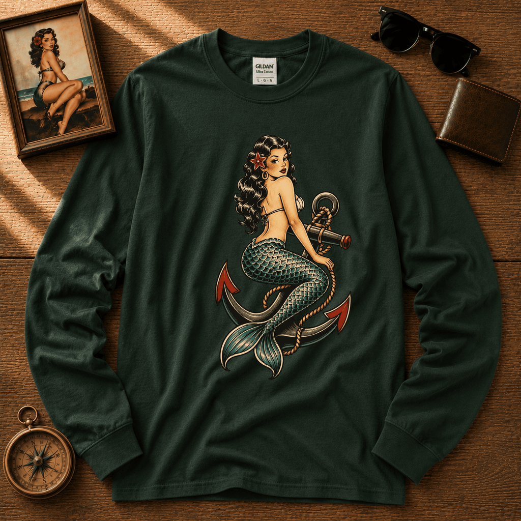 Mermaid Anchor | Vintage Mermaid Tattoo Long Sleeve Tee