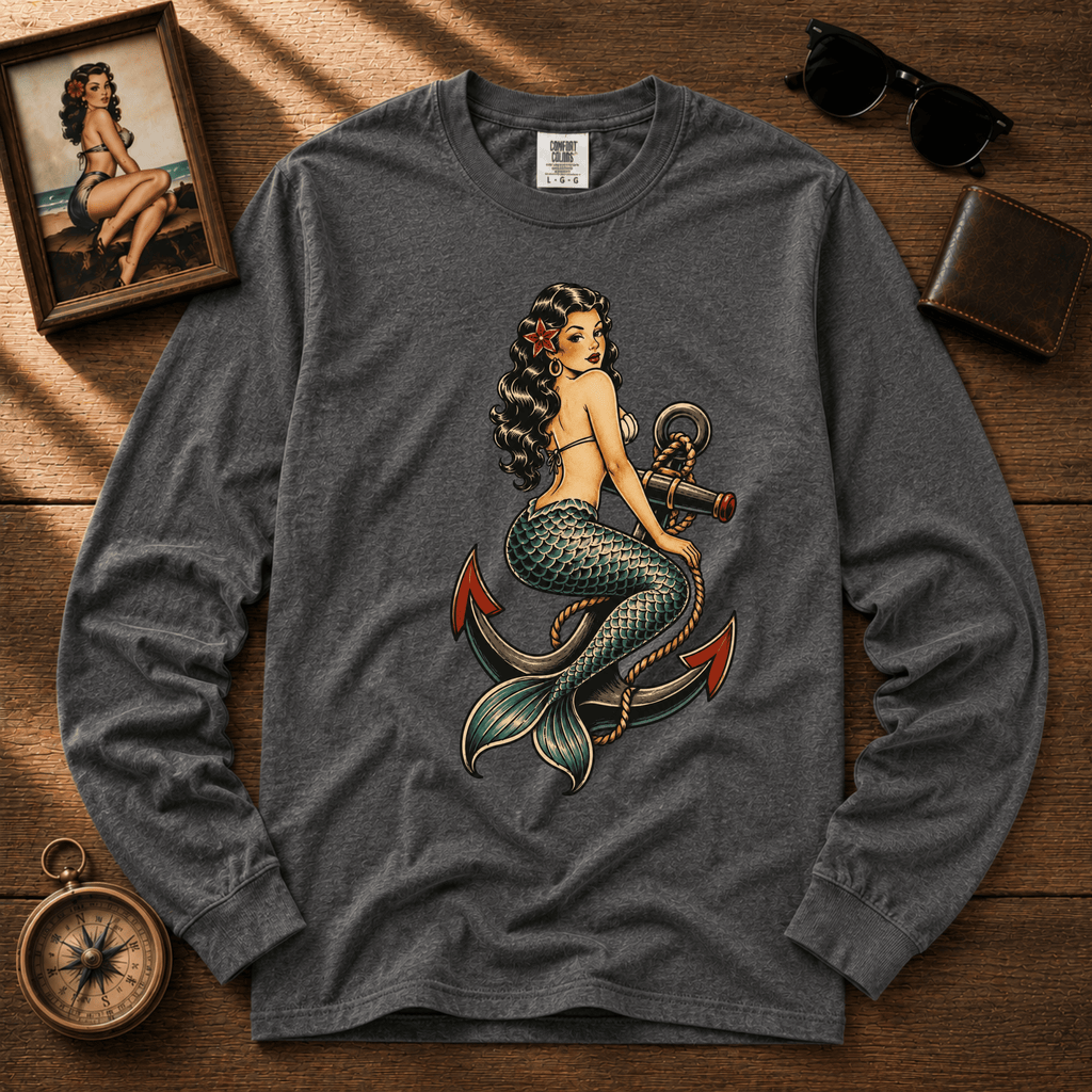 Mermaid Anchor | Vintage Mermaid Tattoo Long Sleeve Tee