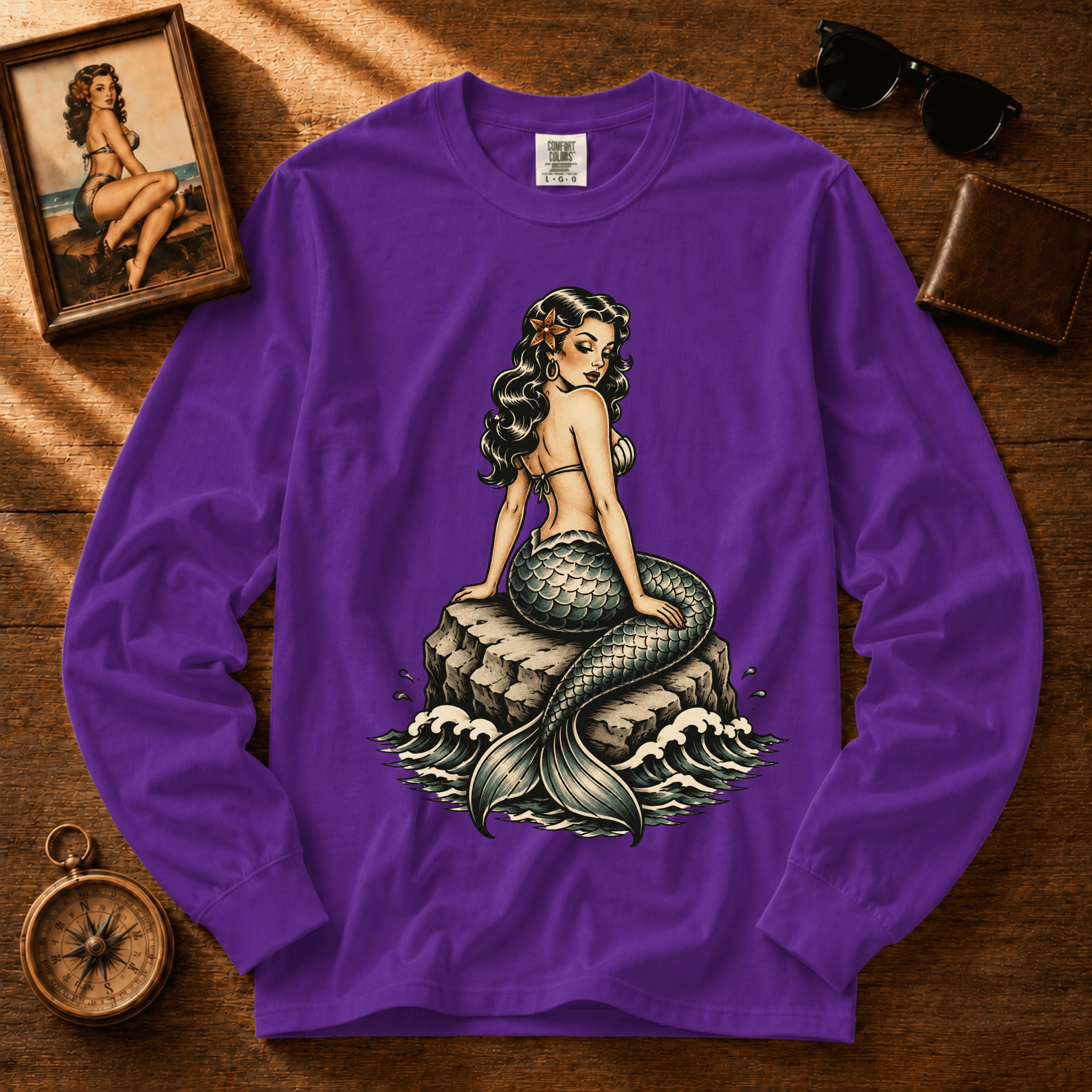 Mermaid Tattoo | Vintage Pinup Graphic Long Sleeve Tee