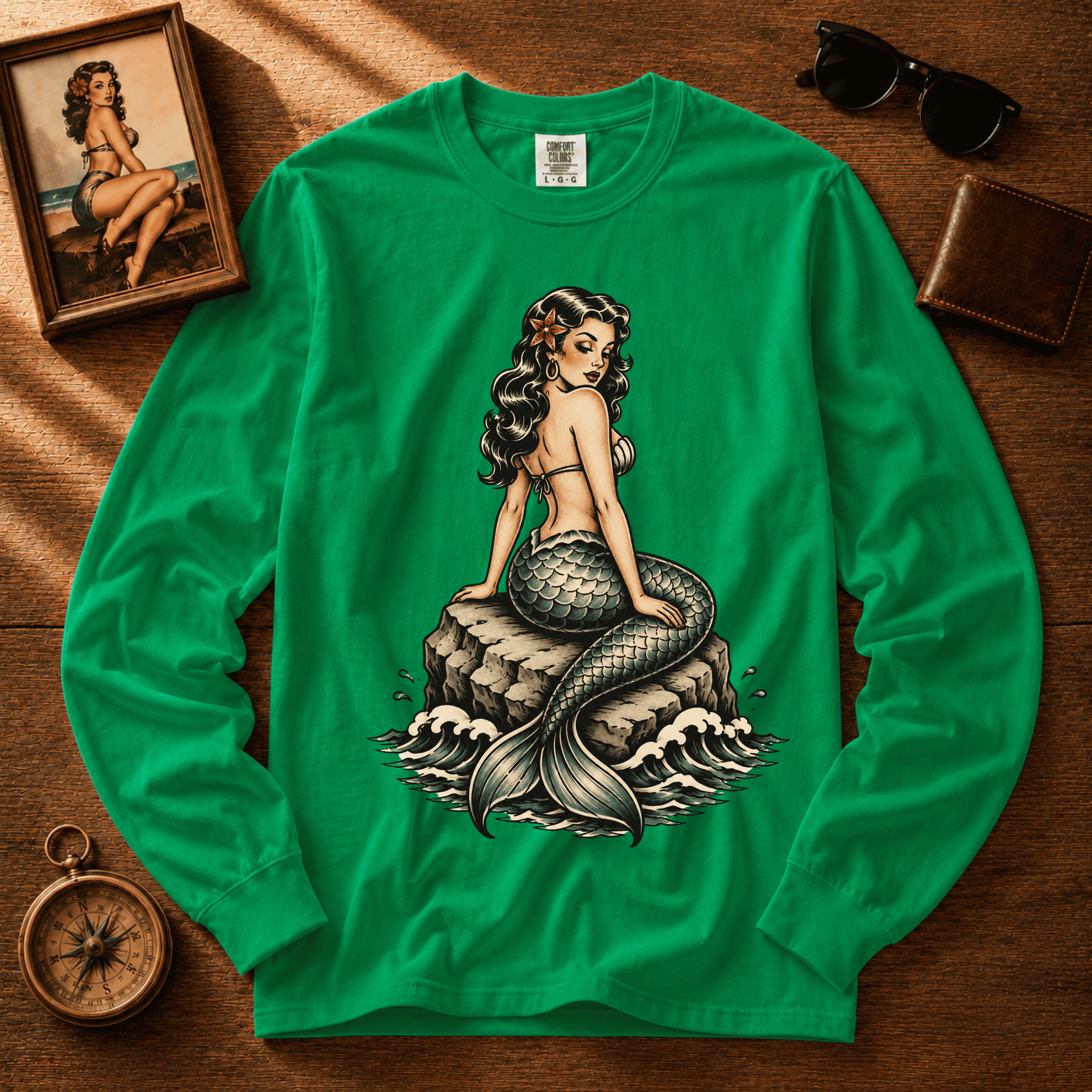 Mermaid Tattoo | Vintage Pinup Graphic Long Sleeve Tee