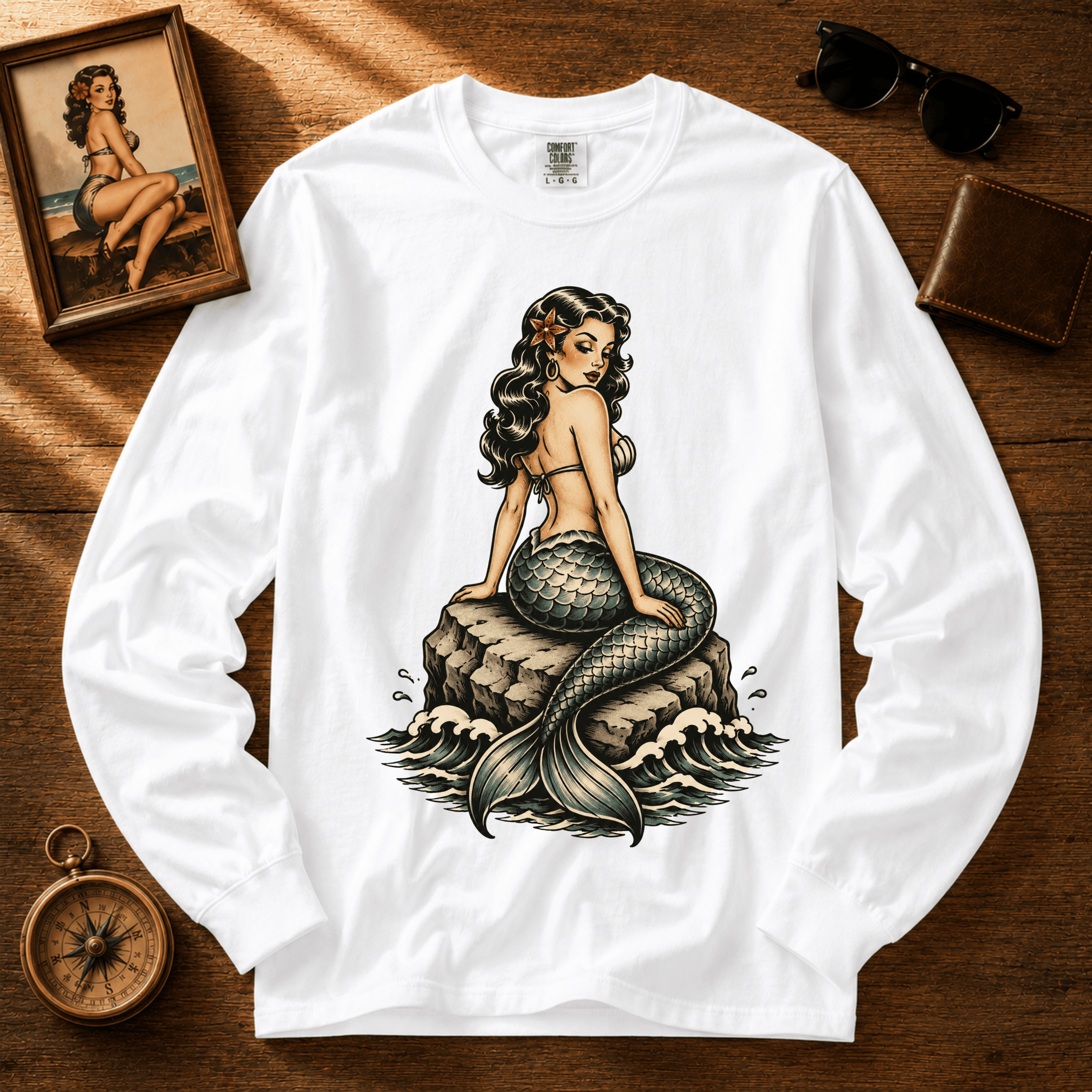 Mermaid Tattoo | Vintage Pinup Graphic Long Sleeve Tee