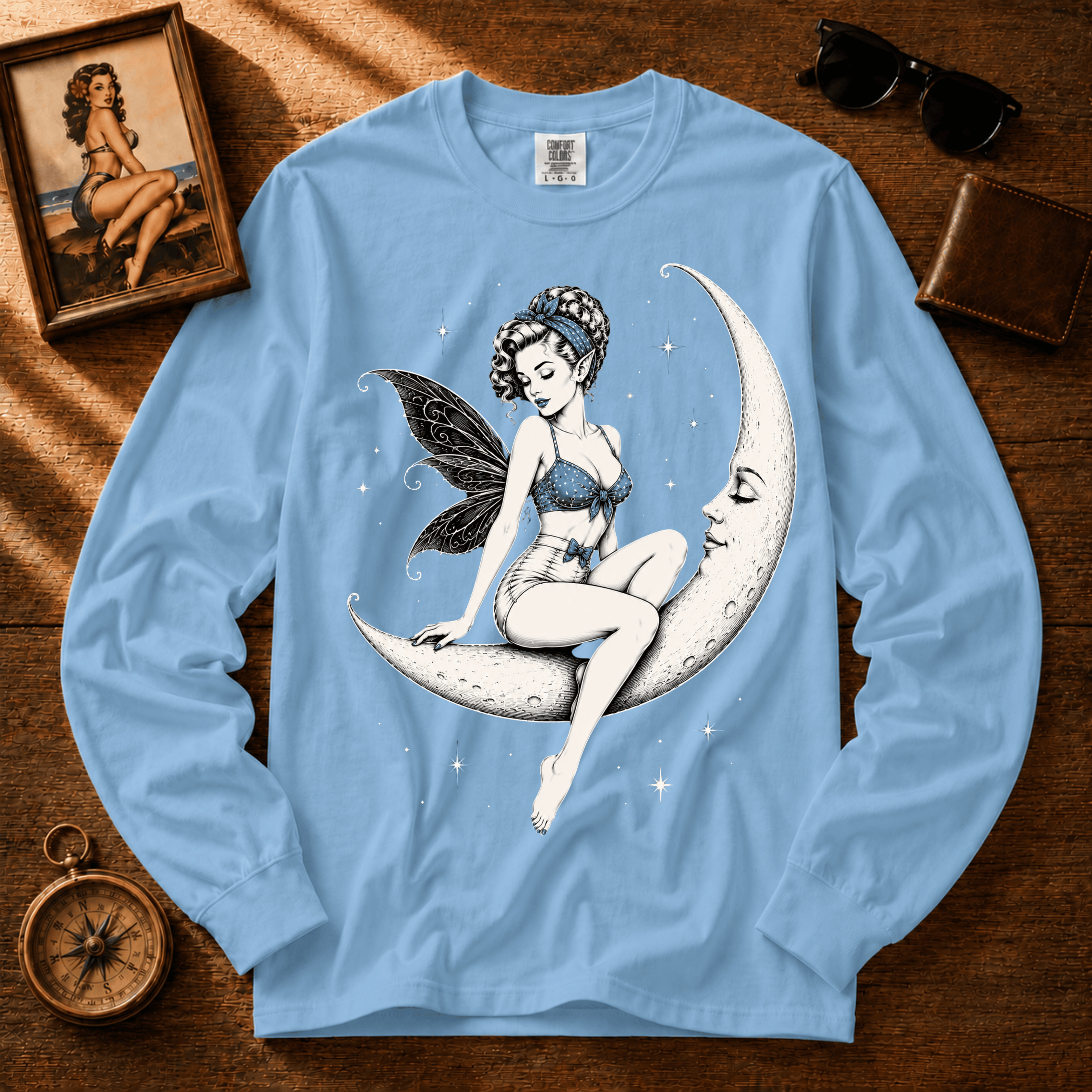 Moonlight Fairy in Blue Bikini | Vintage Fairy Graphic Long Sleeve