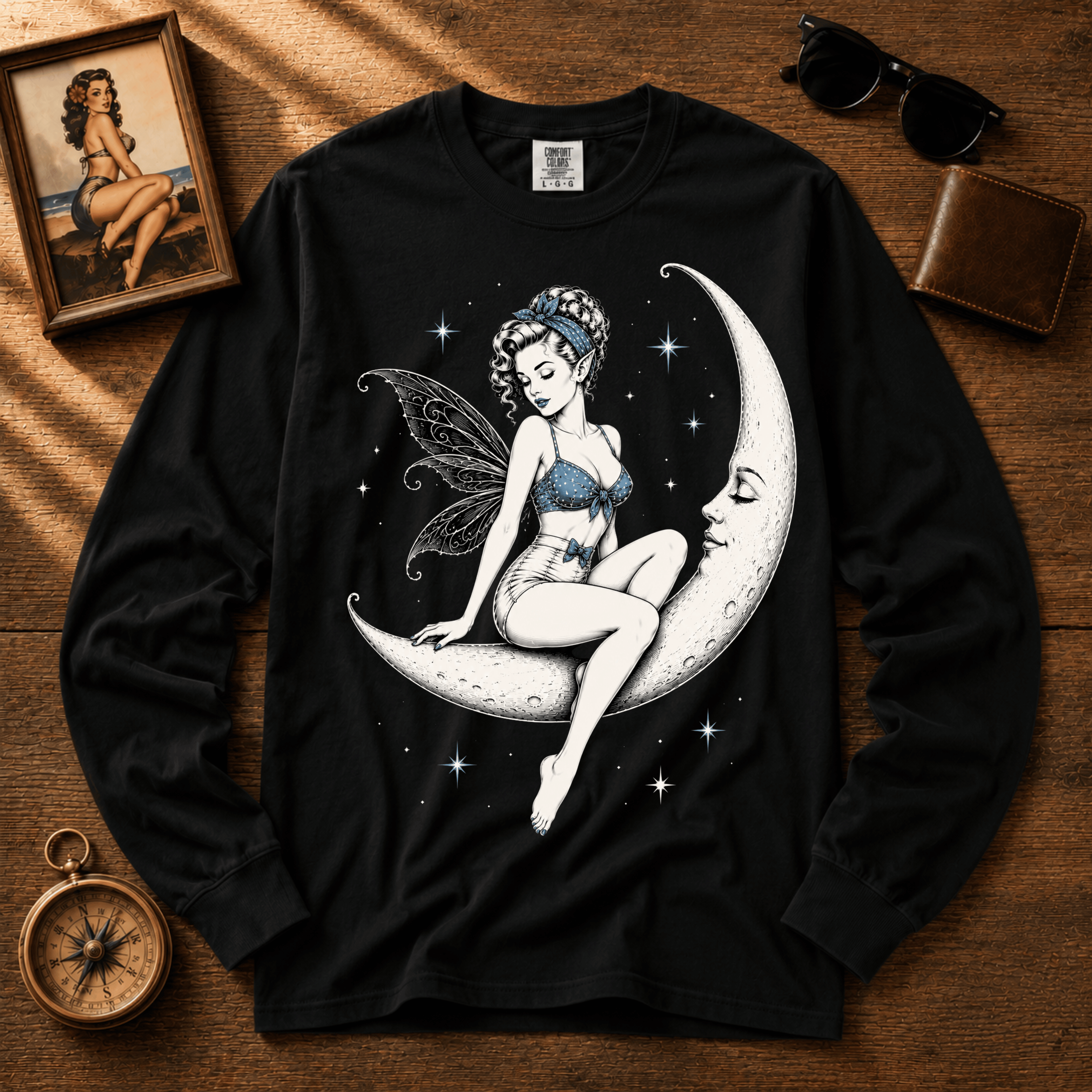 Moonlight Fairy in Blue Bikini | Vintage Fairy Graphic Long Sleeve