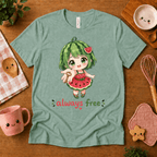 Always Free cute food graphic t-shirt cozy flat lay in heather sea green.