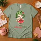 Always Free cute food graphic t-shirt cozy flat lay in sage.