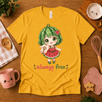 Always Free cute food graphic t-shirt cozy flat lay in gold.