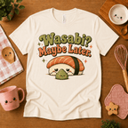 Wasabi cute food graphic t-shirt cozy flat lay in white.