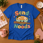 Send Noods cute food graphic t-shirt cozy flat lay in true royal.