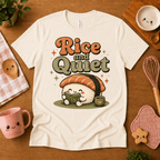 Rice and Quiet cute food graphic t-shirt cozy flat lay in natural.
