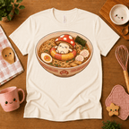 Mushroom Float cute food graphic t-shirt cozy flat lay in natural.