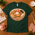 Mushroom Float cute food graphic t-shirt cozy flat lay in evergreen.