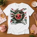 Melon Majesty cute food graphic t-shirt cozy flat lay in white.