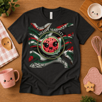 Melon Majesty cute food graphic t-shirt cozy flat lay in vintage black.