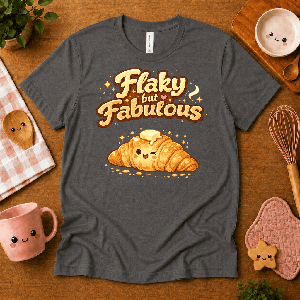 Flay But Fabulous cute food graphic t-shirt cozy flat lay in asphalt.