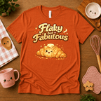 Flay But Fabulous cute food graphic t-shirt cozy flat lay in burnt orange.