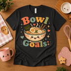 Bowl Goals cute food graphic t-shirt cozy flat lay in vintage black.