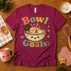 Bowl Goals cute food graphic t-shirt cozy flat lay in berry.
