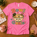 Bowl Goals cute food graphic t-shirt cozy flat lay in charity pink.