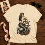 Ship Wheel Mermaid | Vintage Mermaid Pinup Graphic T-Shirt