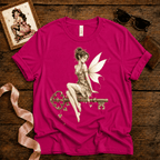 Fairy Key pinup graphic t-shirt cozy flat lay in berry.