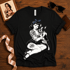 Boston Love pinup graphic t-shirt cozy flat lay in vintage black.