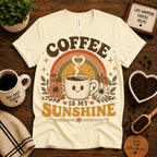 Coffee Is My Sunshine coffee graphic t-shirt cozy flat lay in natural.