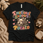 Emotional Support Potato cute animal graphic t-shirt cozy flat lay in vintage black.