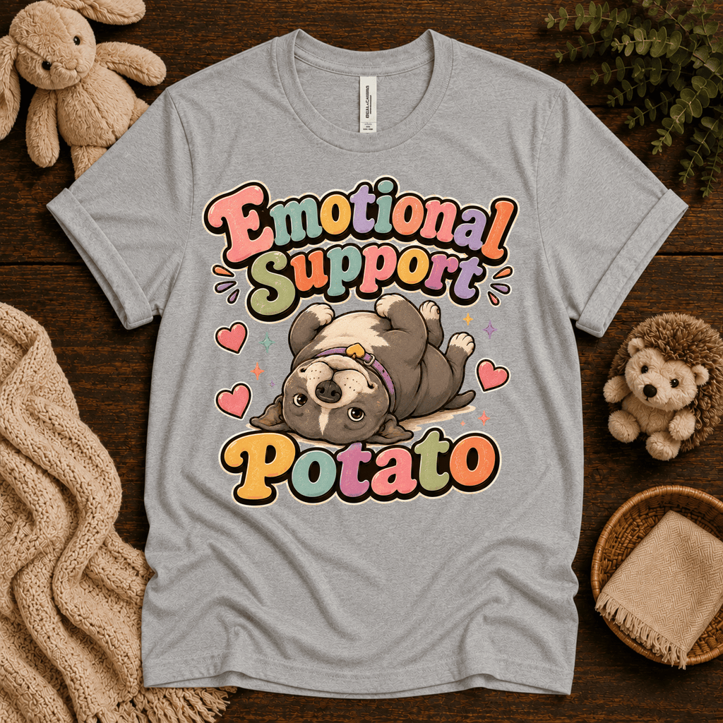 Emotional Support Potato cute animal graphic t-shirt cozy flat lay in athletic heather.